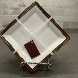 NEW ROSETTA set a four Square tidbit plates white with gold trim